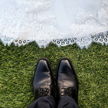 Wedding Dress and Shoes on Grass 1